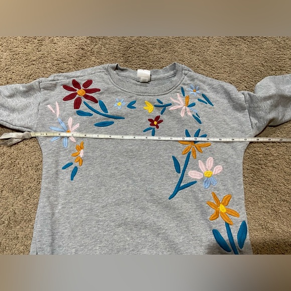 Hanna Andersson Easy Art Sweatshirt Girls Sz 130Cm US 8 Gray Embroidered Floral - Picture 7 of 8